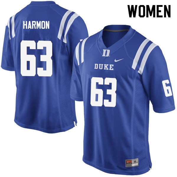 Women #63 Zach Harmon Duke Blue Devils College Football Jerseys Sale-Blue